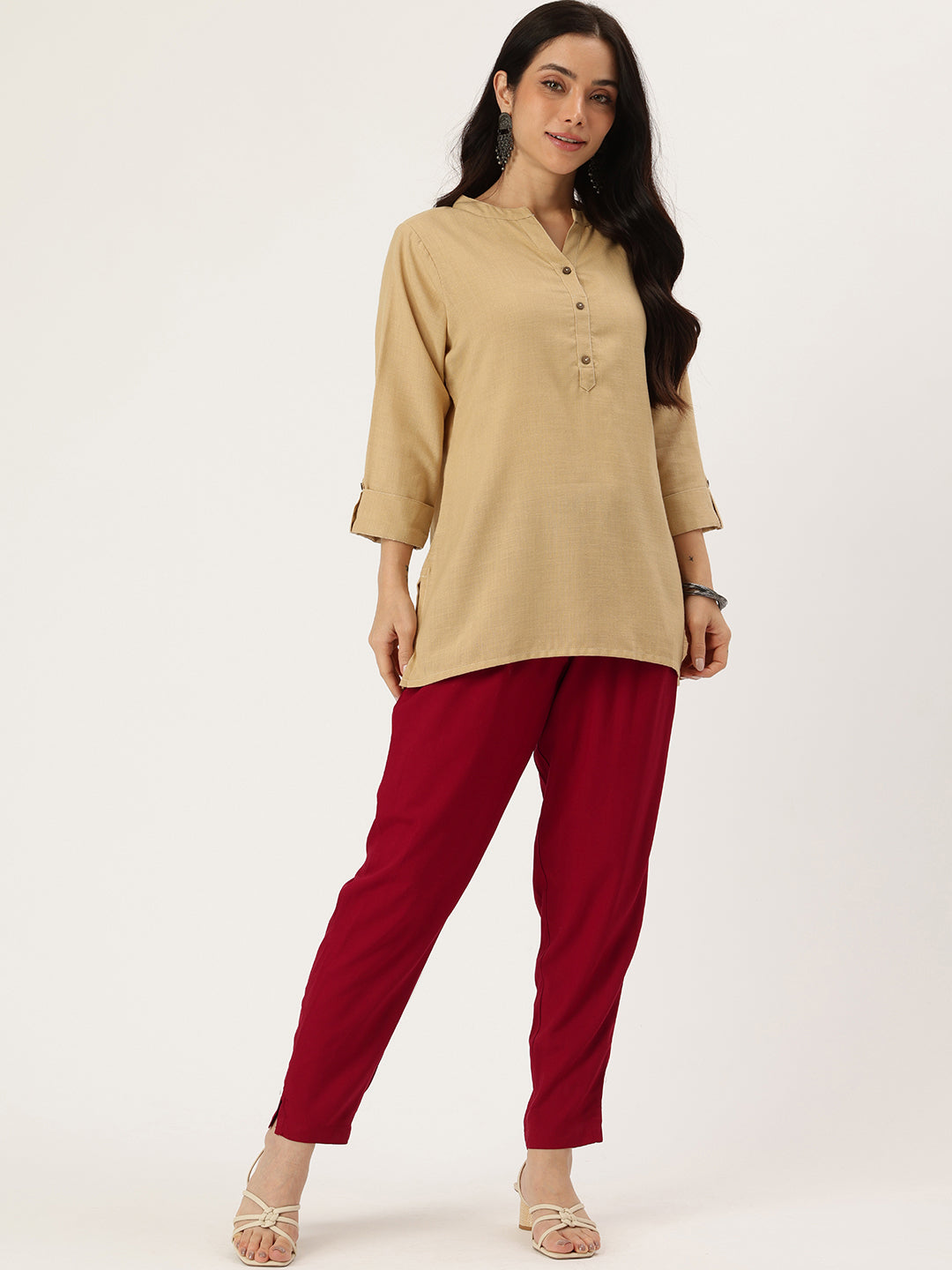 Lotus Red Solid Pencil Pant