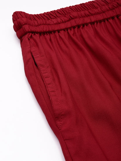 Lotus Red Solid Pencil Pant