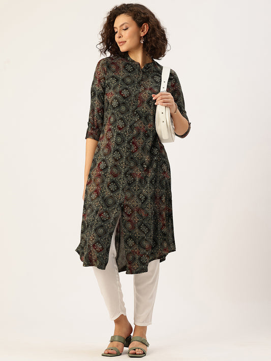 Green Geometric Printed Kurta