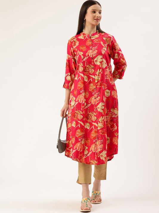 Red Floral Printed Kurta