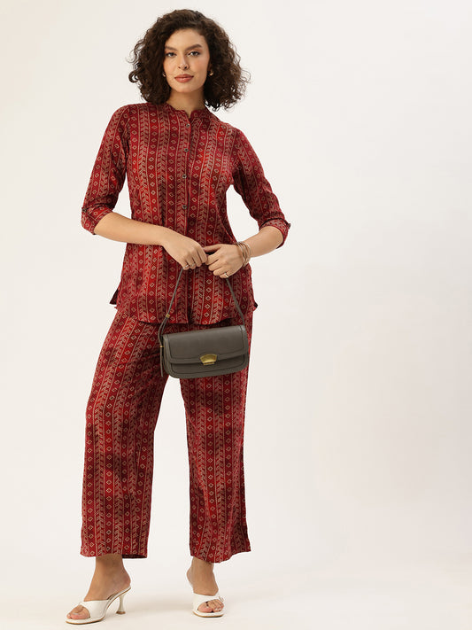Wine Bandhani Printed Co-Ords