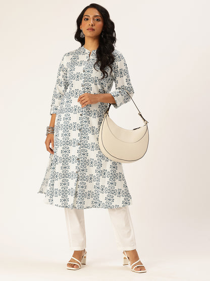 Beige Ethnic Motifs Printed A Line Kurta