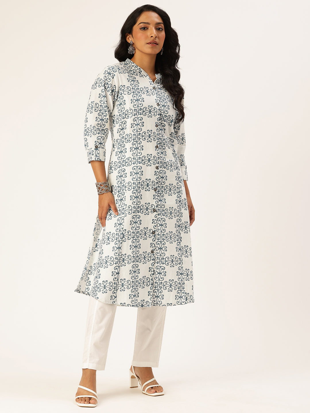 Beige Ethnic Motifs Printed A Line Kurta