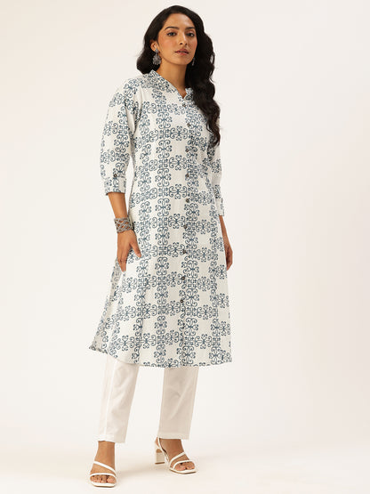 Beige Ethnic Motifs Printed A Line Kurta