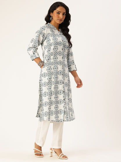 Beige Ethnic Motifs Printed A Line Kurta