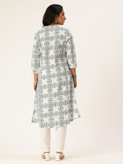 Beige Ethnic Motifs Printed A Line Kurta