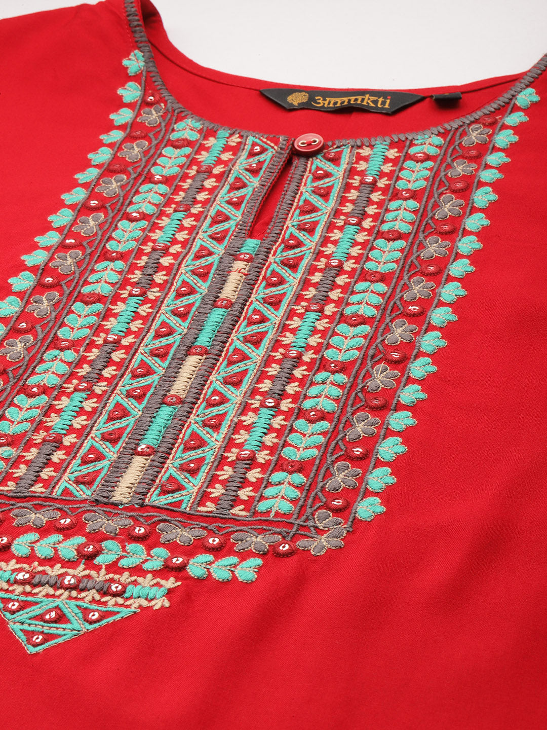 Red Printed Embroidered Tunic