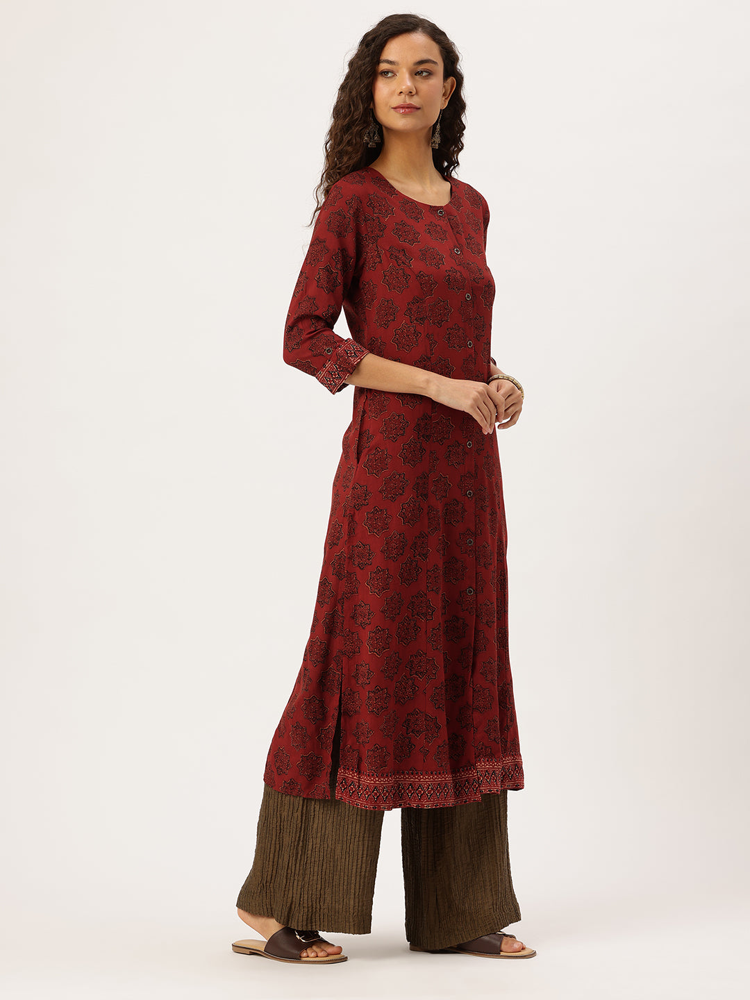 Red Floral Printed Kurta