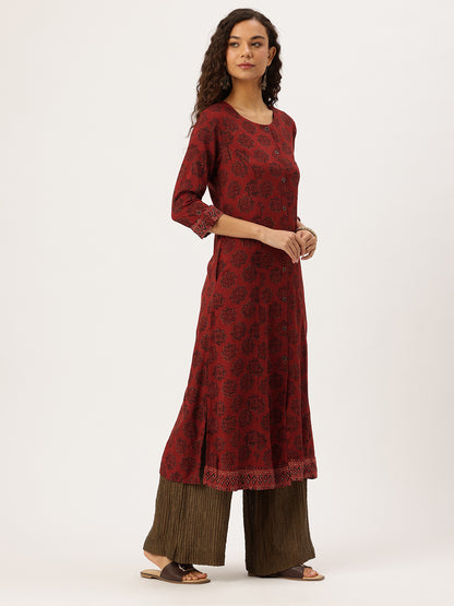 Red Floral Printed Kurta