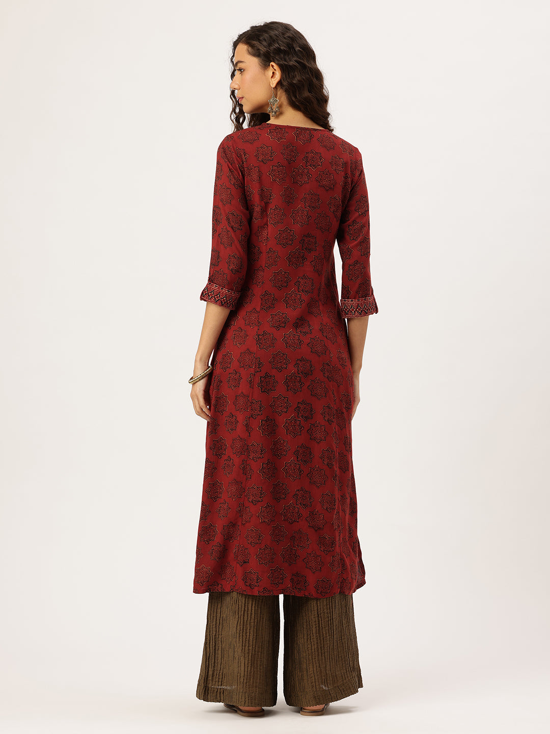Red Floral Printed Kurta