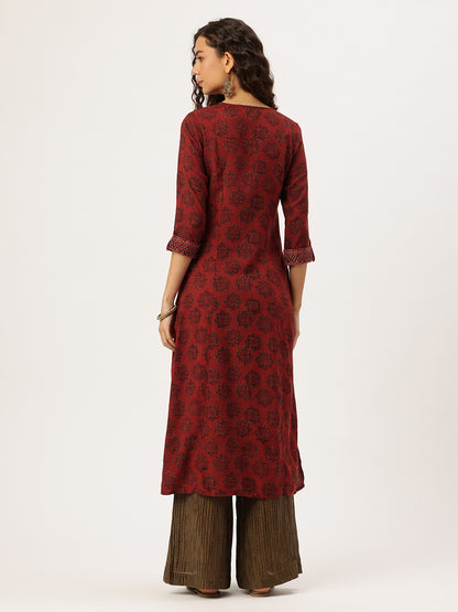 Red Floral Printed Kurta