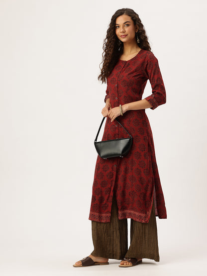 Red Floral Printed Kurta