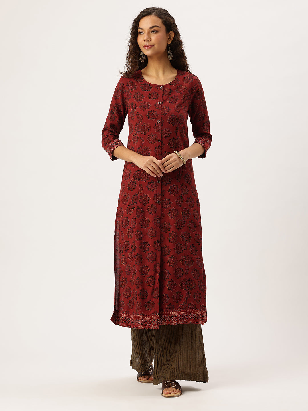 Red Floral Printed Kurta