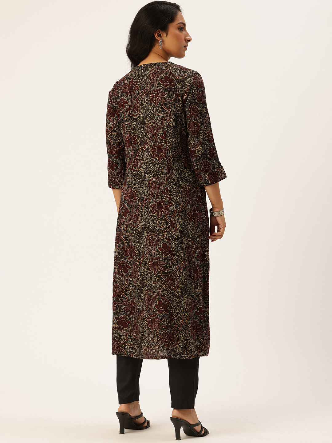 Black Floral Printed Kurta