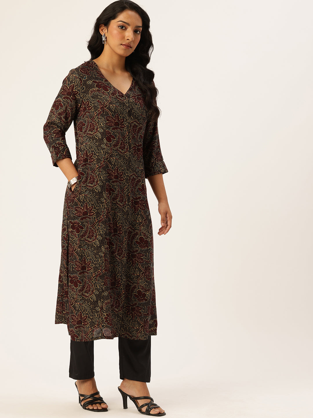 Black Floral Printed Kurta