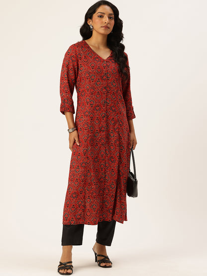 Red Ethnic Motifs Printed Kurta