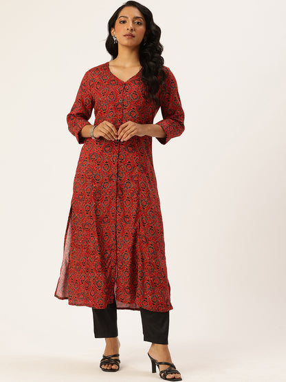 Red Ethnic Motifs Printed Kurta