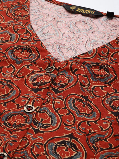 Red Ethnic Motifs Printed Kurta