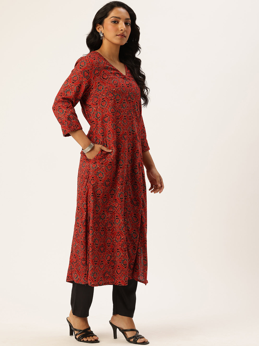 Red Ethnic Motifs Printed Kurta