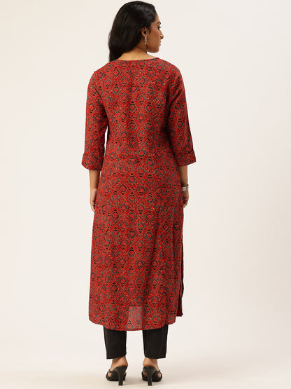 Red Ethnic Motifs Printed Kurta