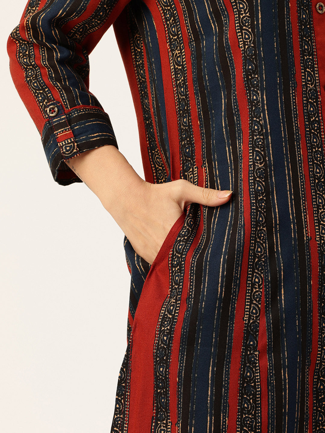 Red & Blue Stripe Printed Kurta