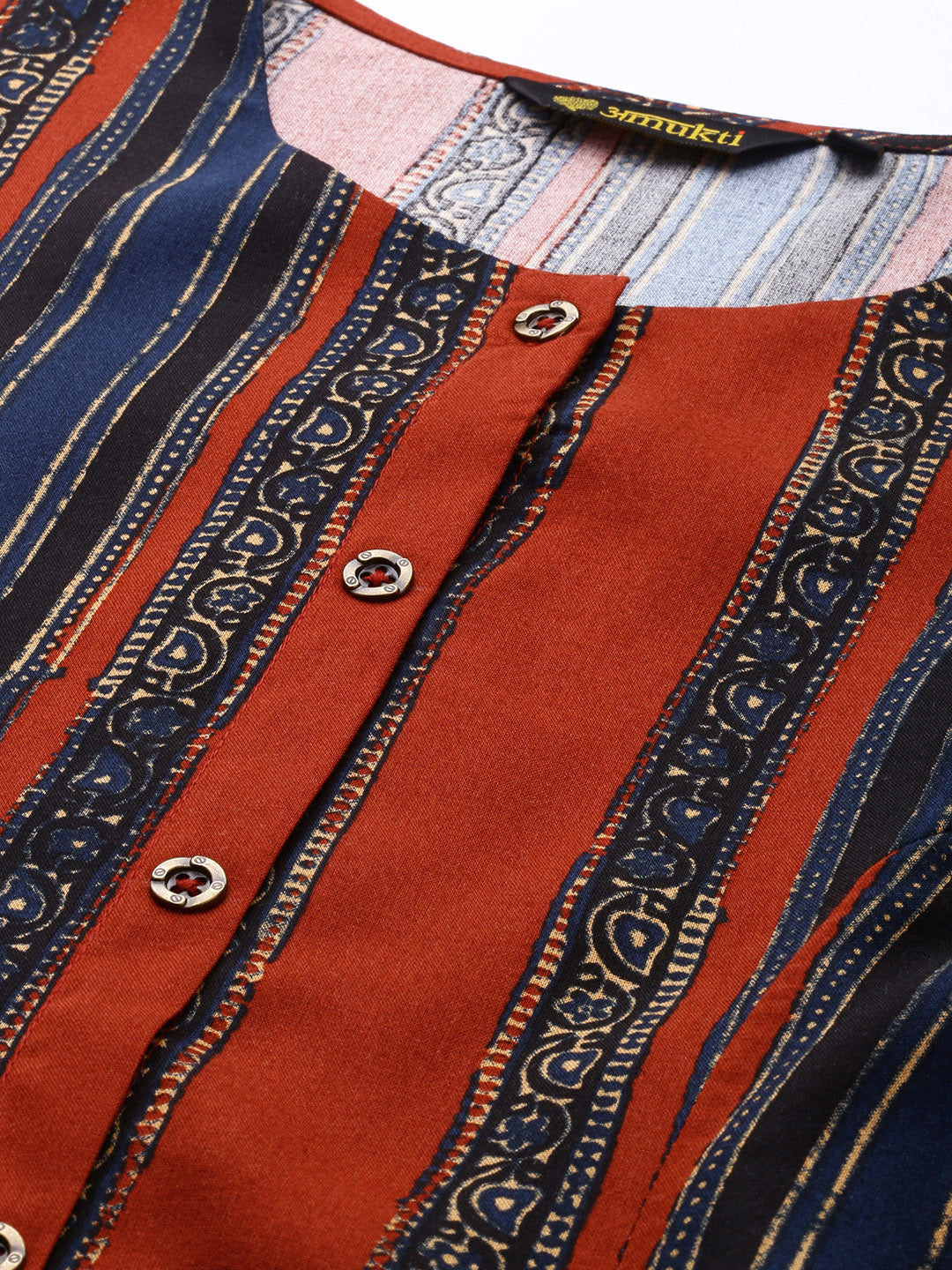 Red & Blue Stripe Printed Kurta