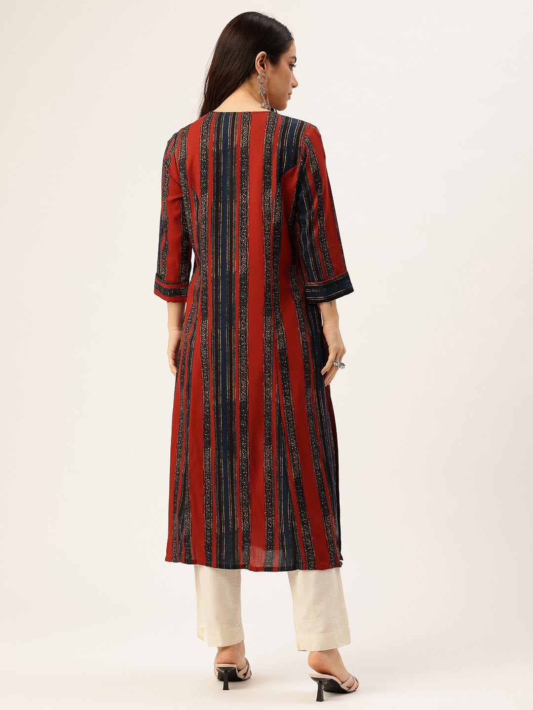 Red & Blue Stripe Printed Kurta