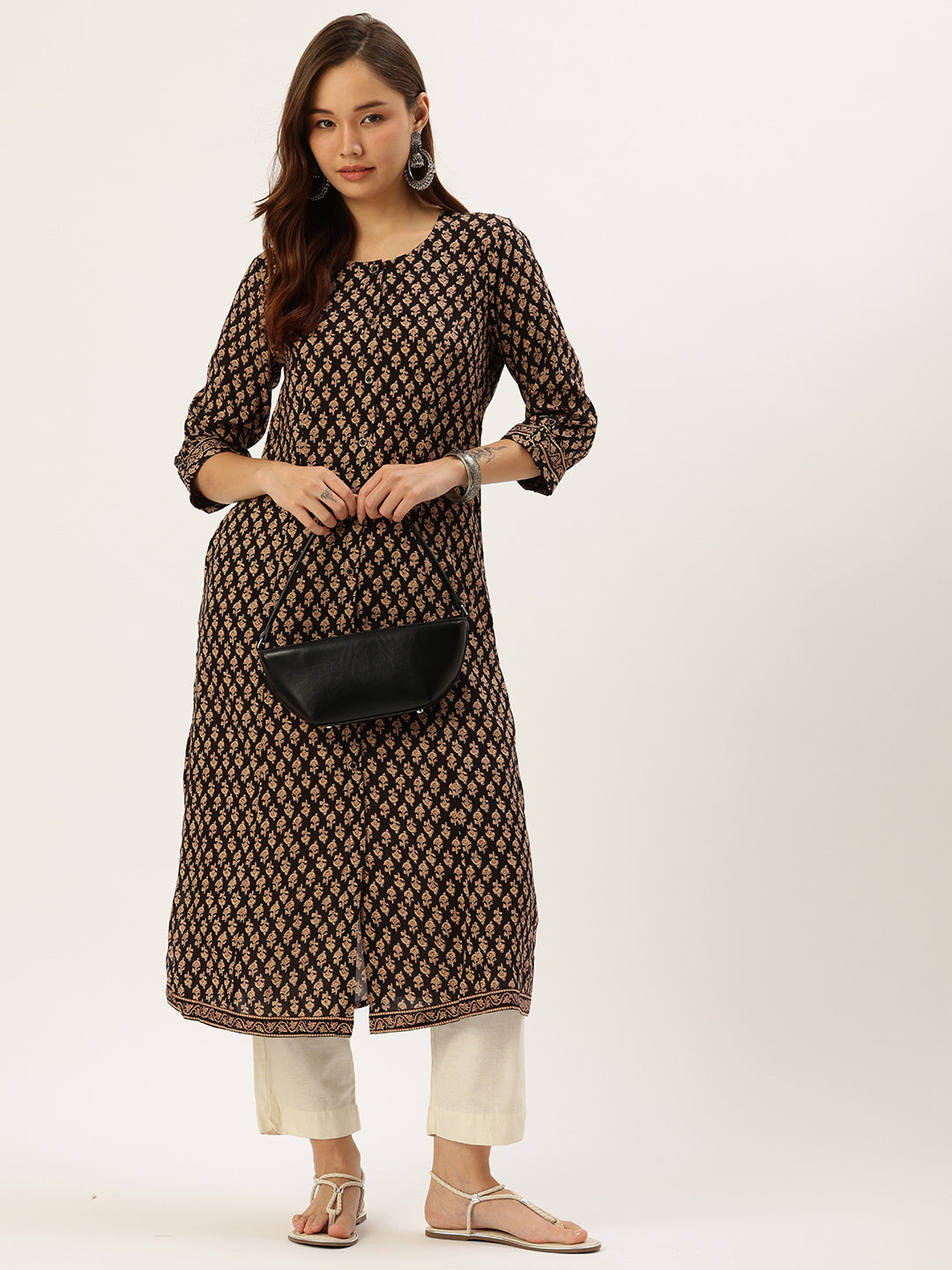 Black Floral Printed Kurta
