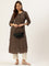 Black Floral Printed Kurta, Princess Cur Kurta, A-Line Kurta, Floral Print, Mandarin Collar kurta, printed kurta
