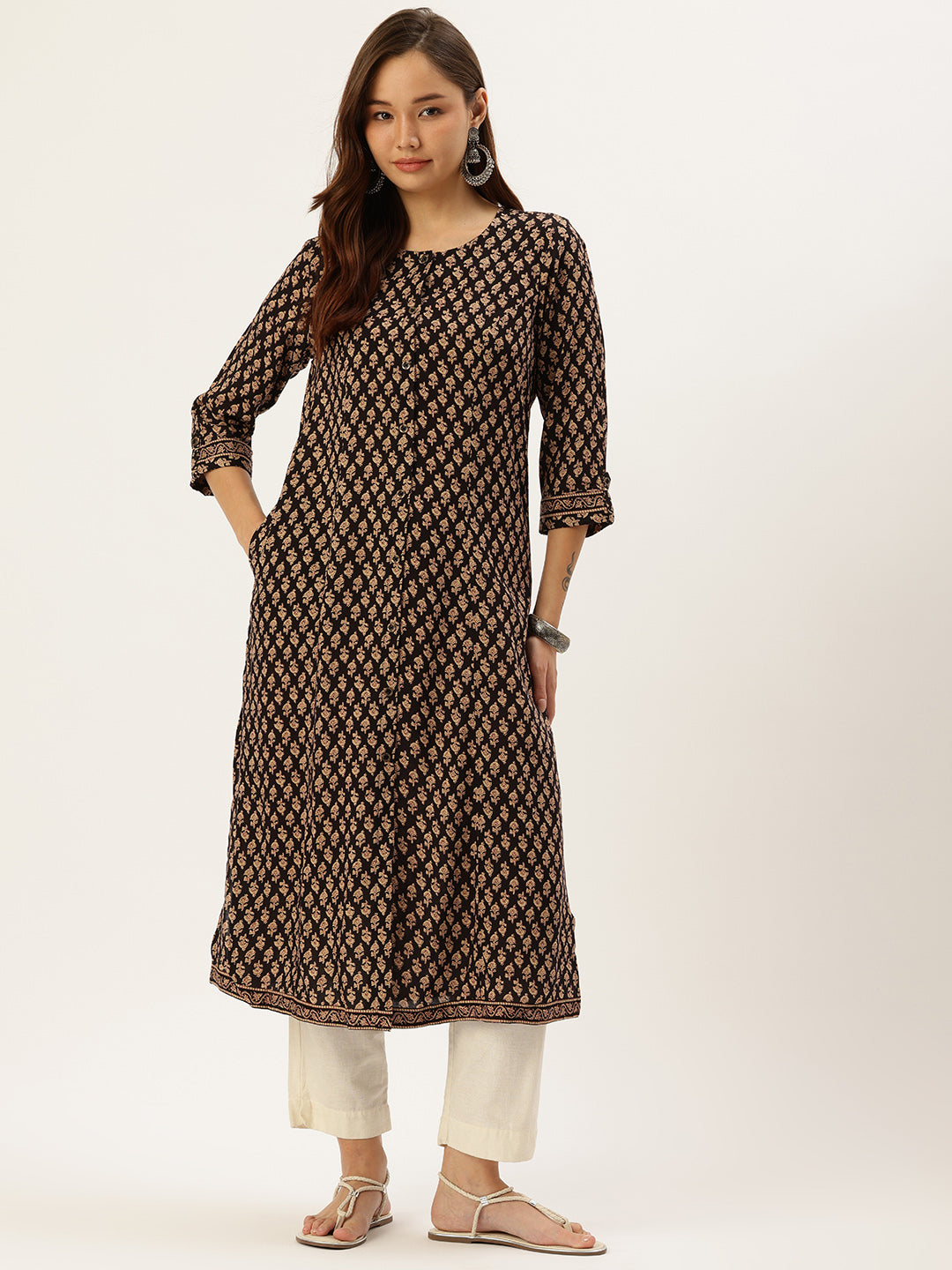Black Floral Printed Kurta