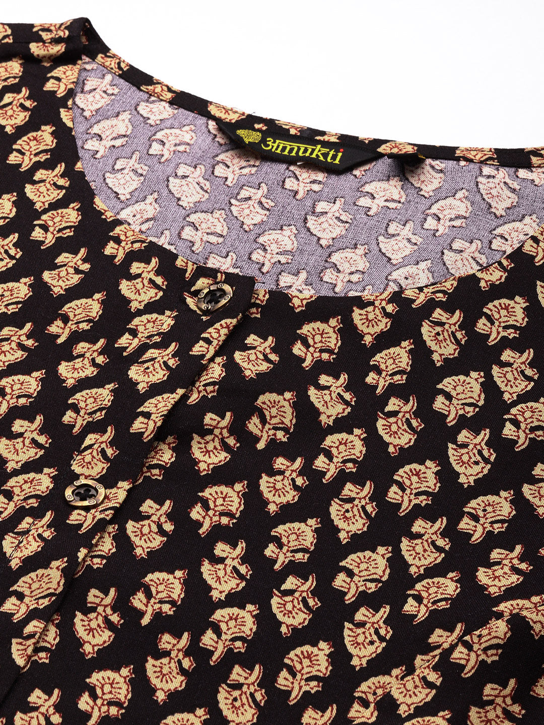 Black Floral Printed Kurta
