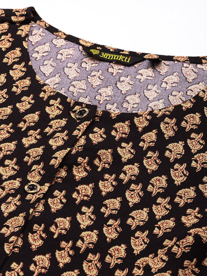 Black Floral Printed Kurta