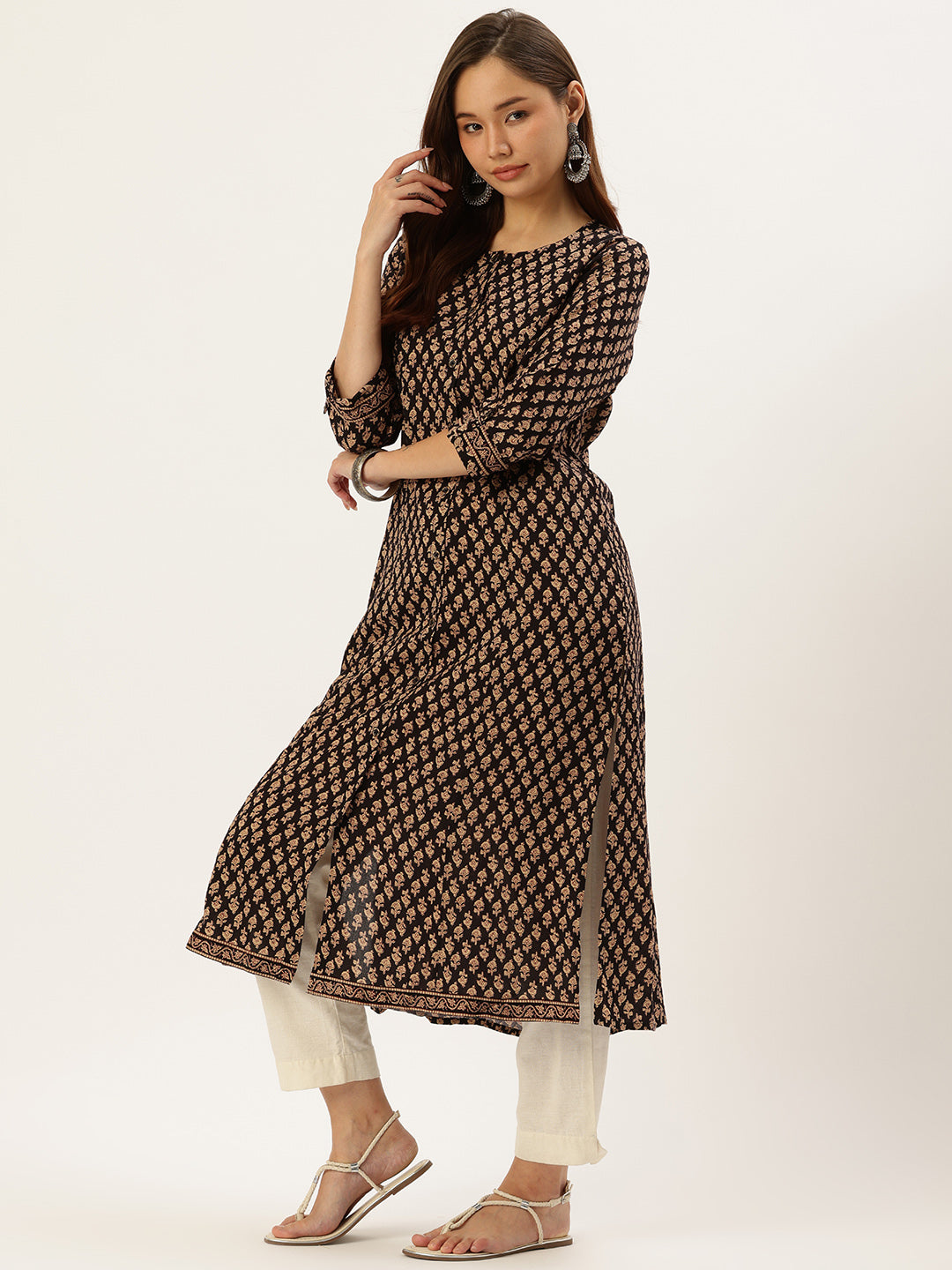 Black Floral Printed Kurta