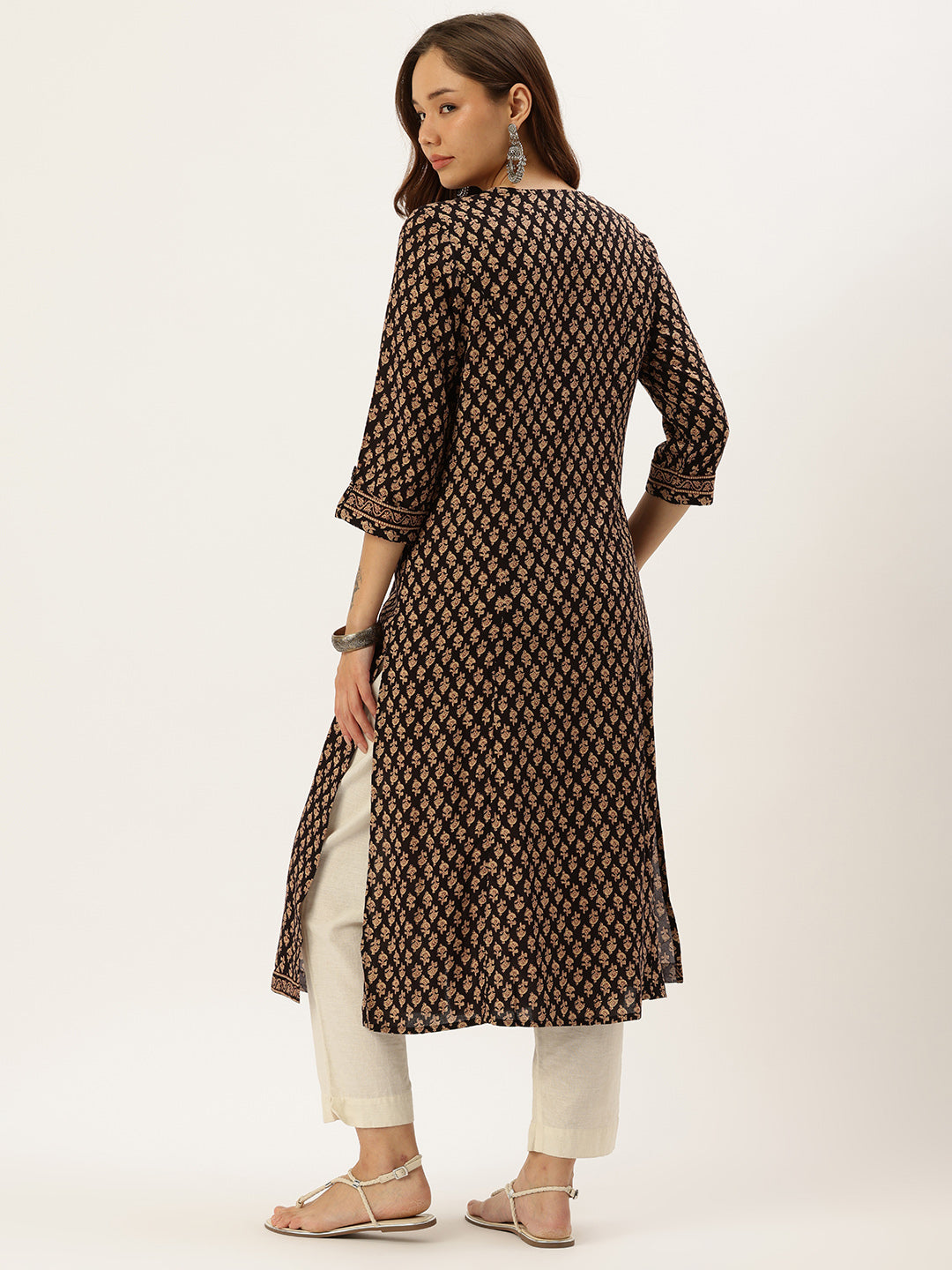 Black Floral Printed Kurta