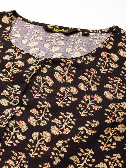Black Floral Printed Kurta