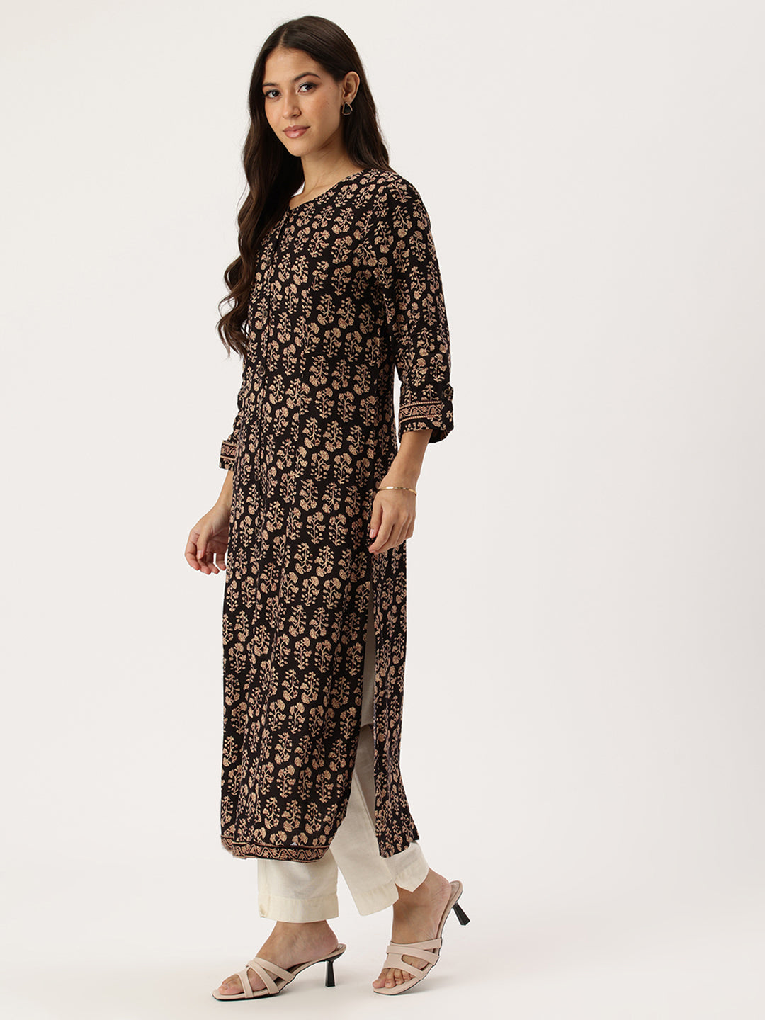 Black Floral Printed Kurta