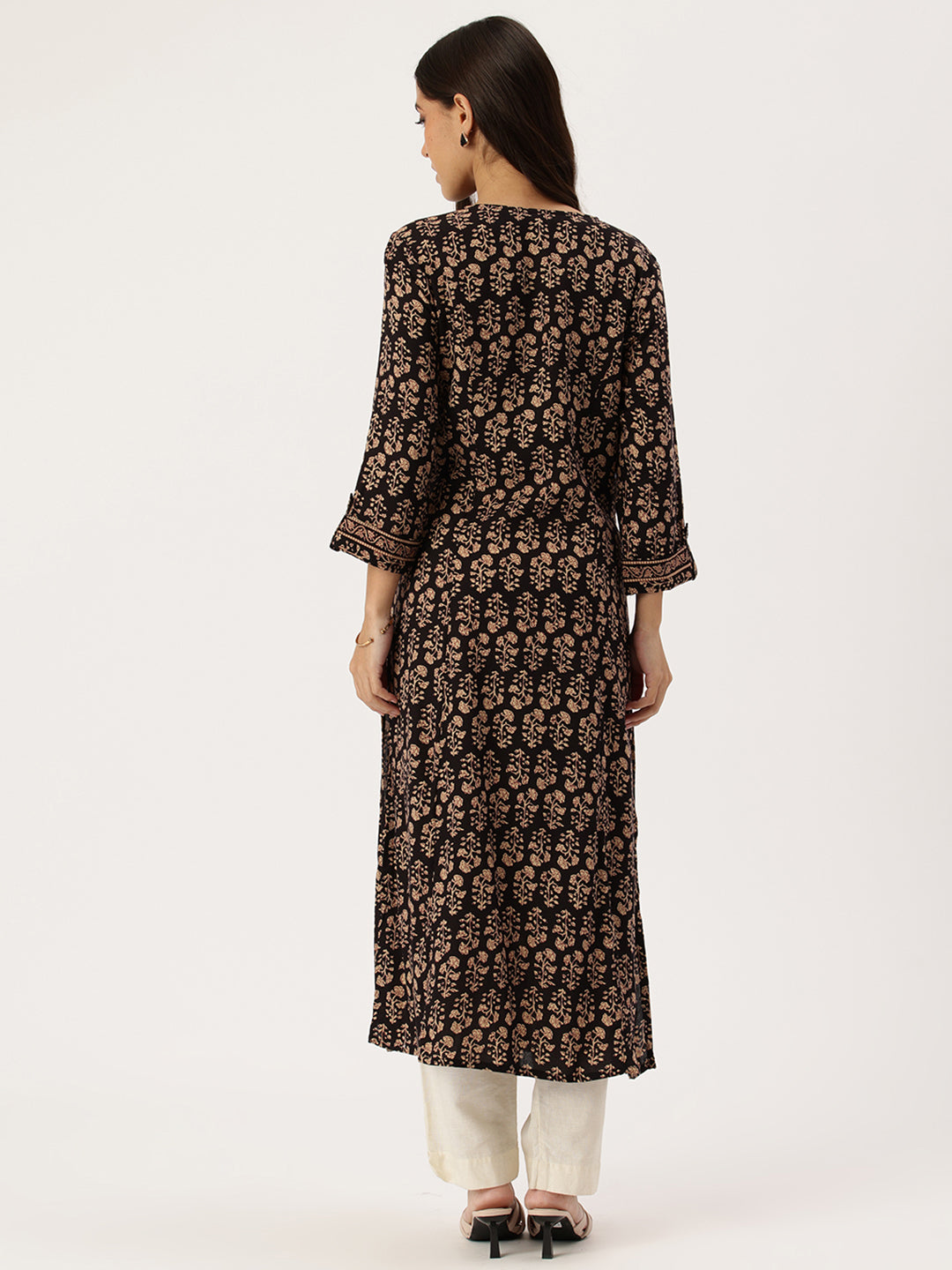 Black Floral Printed Kurta