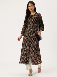 Black Floral Printed Kurta