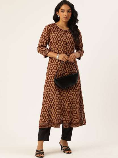 Maroon Butti Printed Kurta