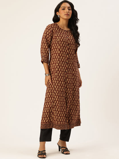 Maroon Butti Printed Kurta