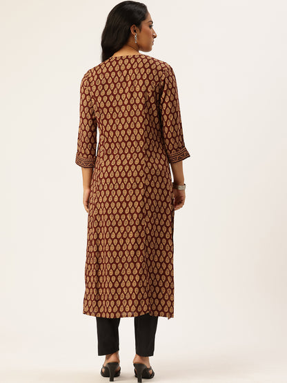 Maroon Butti Printed Kurta