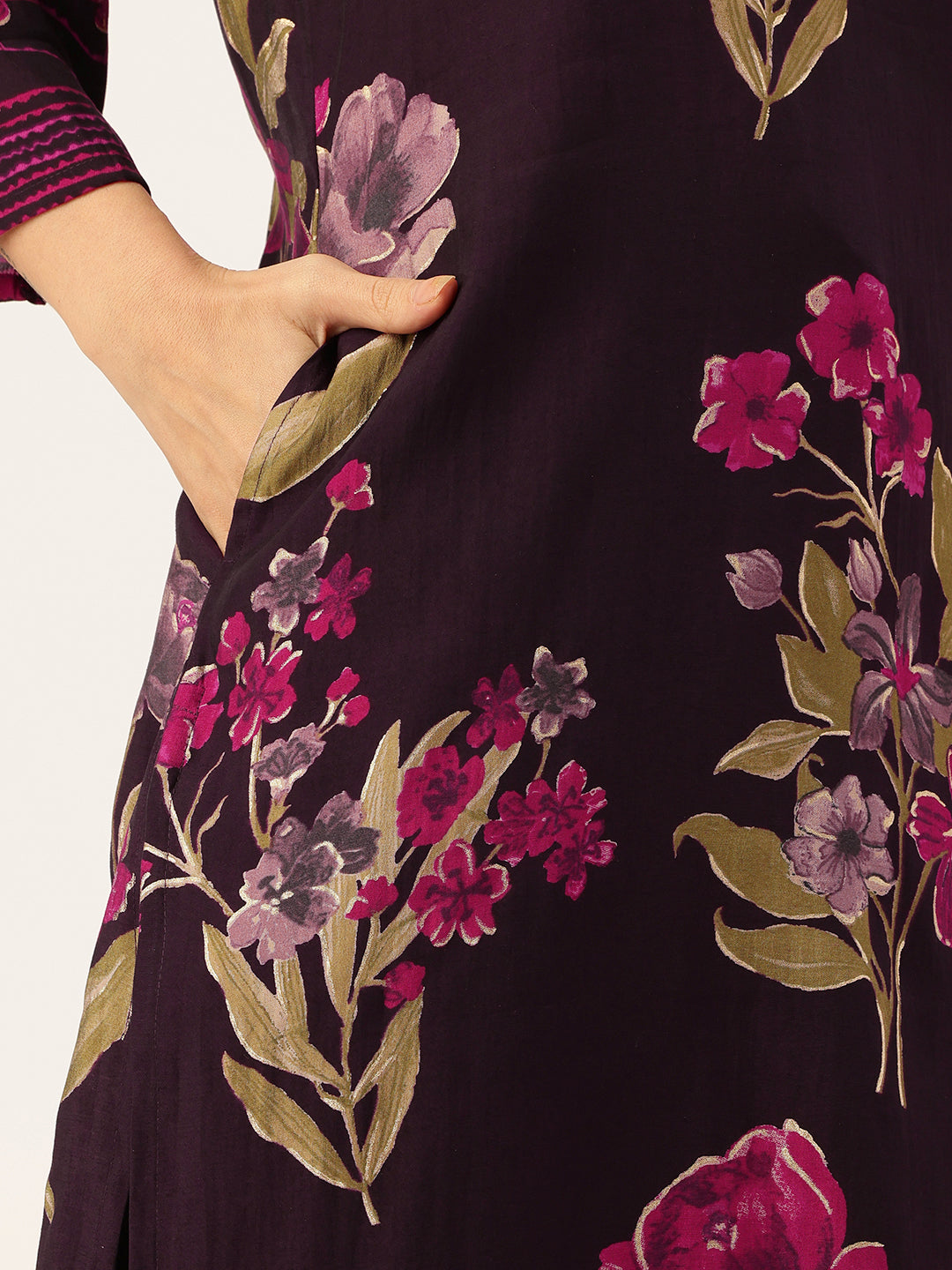 Purple Floral Printed Regular Kurta with Trouser & Dupatta