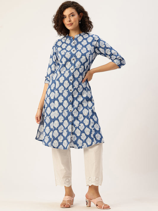 Blue Printed A Line Kurta