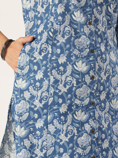 Blue & White Printed A Line Kurta