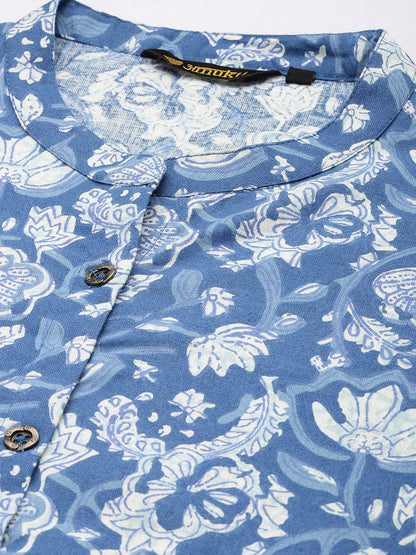 Blue & White Printed A Line Kurta