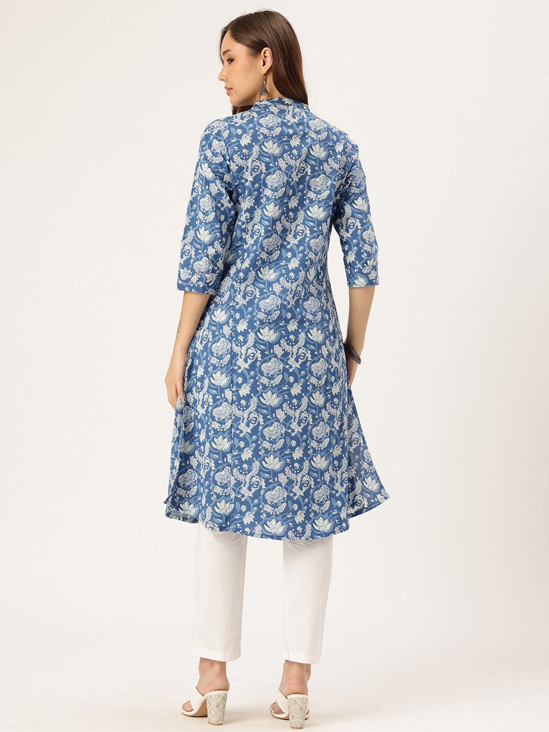 Blue & White Printed A Line Kurta
