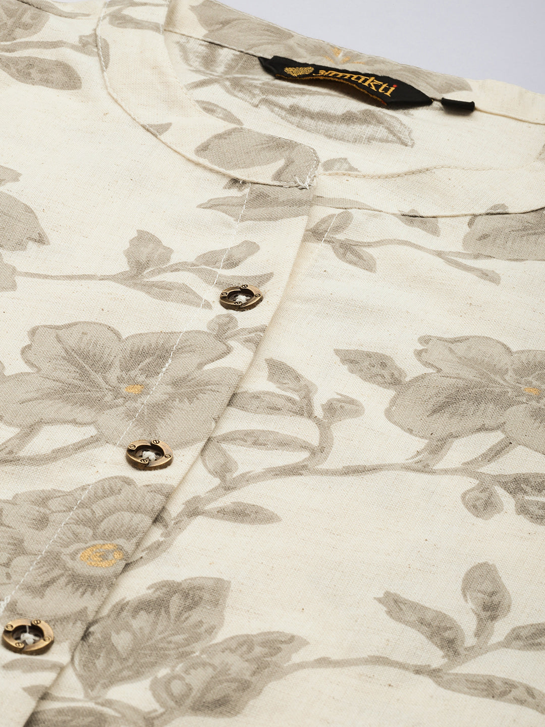 Beige Floral Printed Pure A Line Kurta