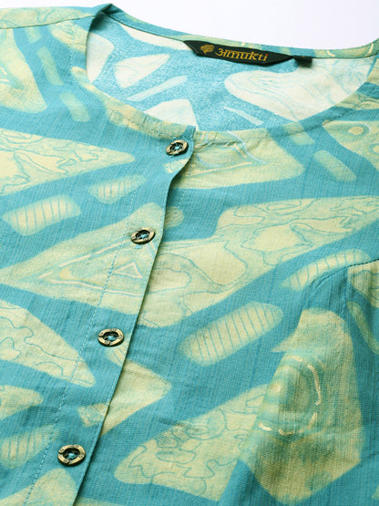 Blue Printed Regular Kurta with Trouser & Dupatta