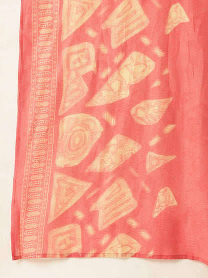Pink Printed Regular Kurta with Trouser & Dupatta