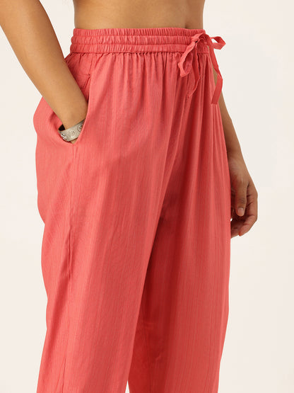 Pink Printed Regular Kurta with Trouser & Dupatta